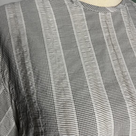 Lara Krude Women's Blouse Size XS Gray Check Stripe Cotton Artisan Lagenlook - Picture 4 of 12